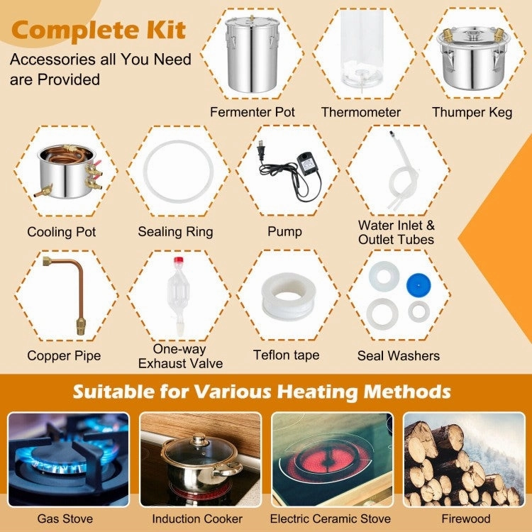 10 Gallon Stainless Steel Alcohol Still Fermenting / Distilling Kit