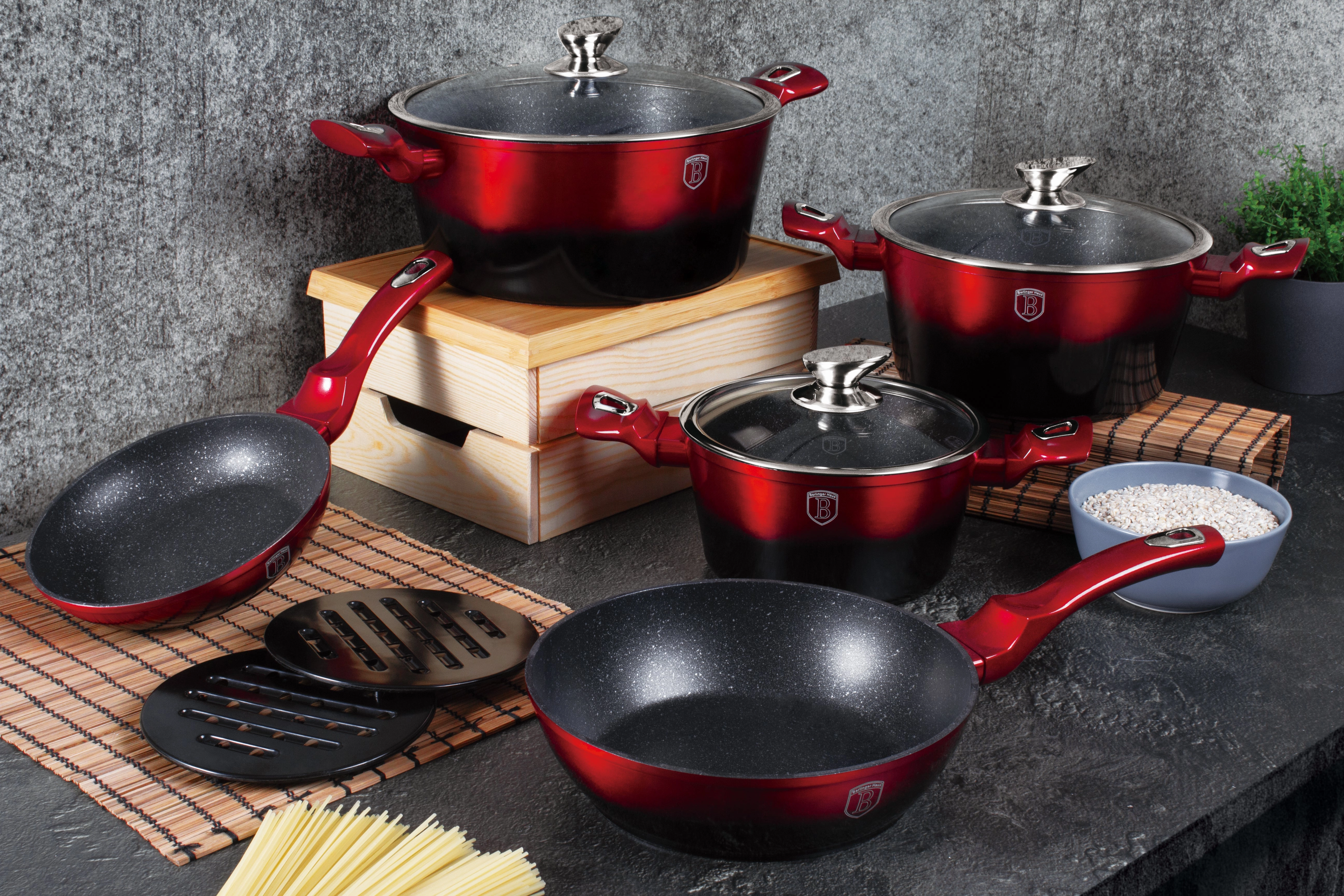 10-Piece Kitchen Cookware Set Burgundy Noir Collection