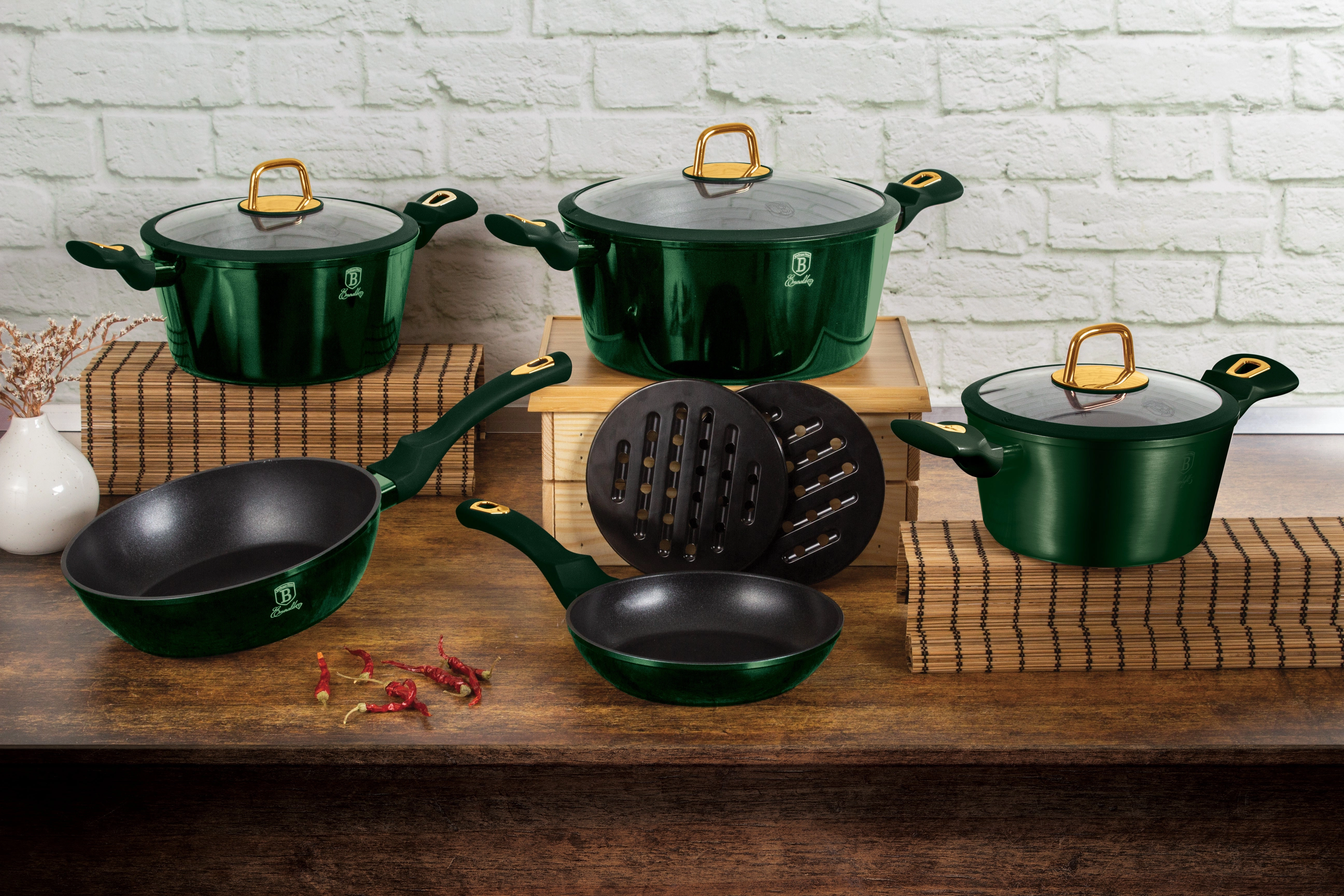 10-Piece Kitchen Cookware Set Emerald Collection
