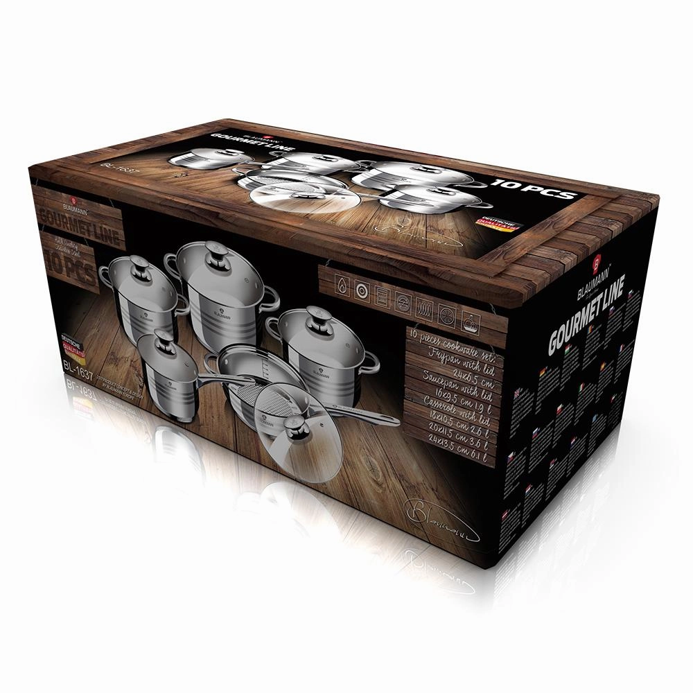 10-Pieces Jumbo Stainless Steel Gourmet Cookware Set Blauman Collection