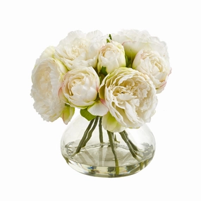 10" Peony Artificial Arrangement in Vase Faux Florals floral decor outlet