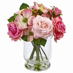 10" Rose and Berry Arrangement Faux Florals floral decor outlet