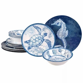 12-Piece Sea Shells Ocean Theme Dinnerware Set in Blue and White - Service for 4 Cooking Tools & Accessories buy more save more