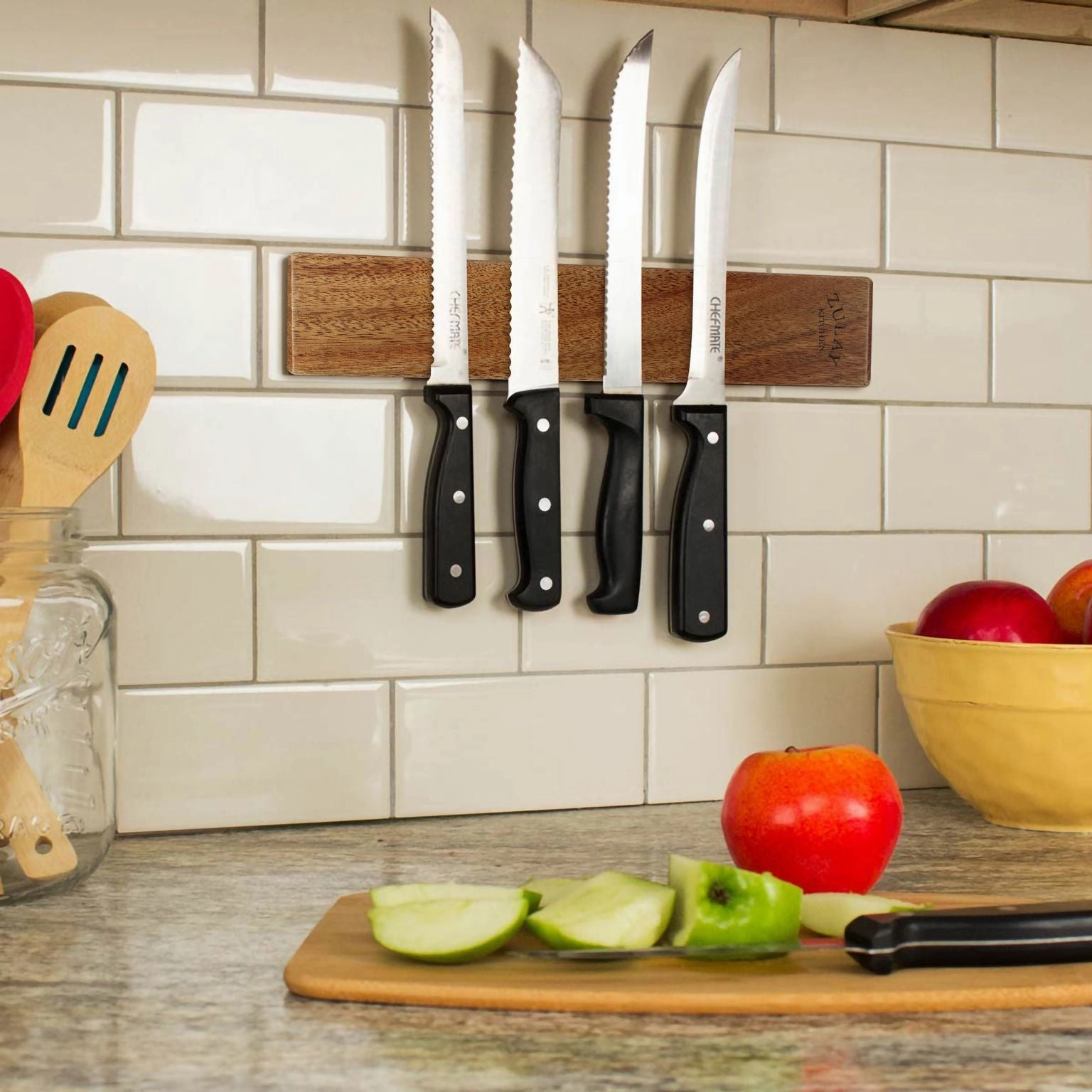 12inch Seamless Acacia Wood Magnetic Knife Holder