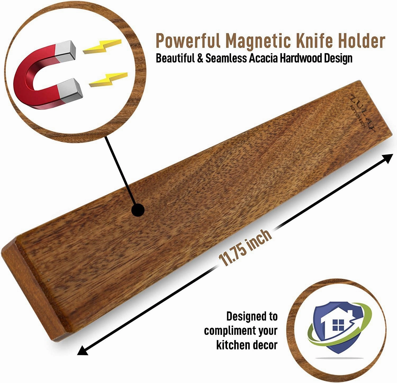 12inch Seamless Acacia Wood Magnetic Knife Holder