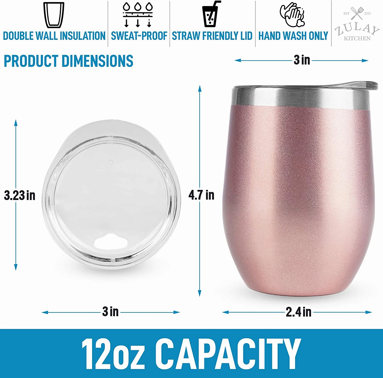 12oz Stemless Stainless Steel Wine Tumblers With Lids