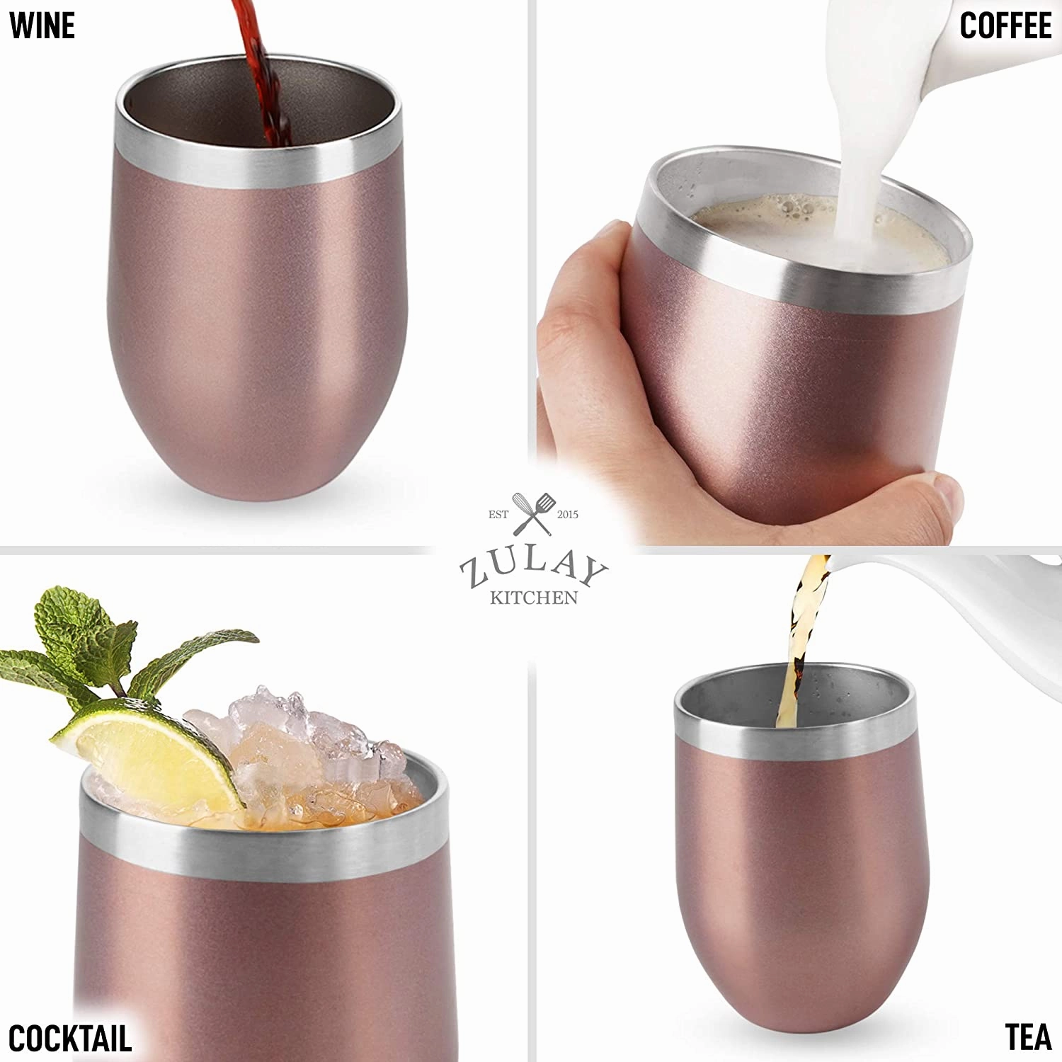 12oz Stemless Stainless Steel Wine Tumblers With Lids