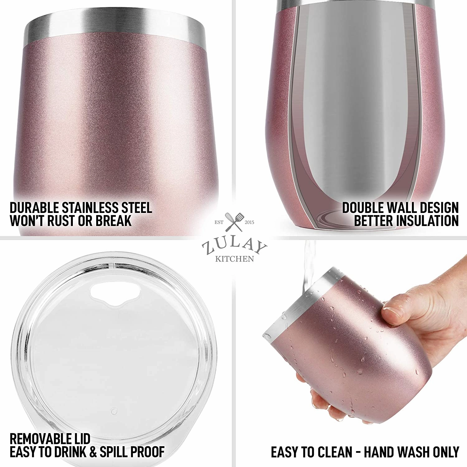 12oz Stemless Stainless Steel Wine Tumblers With Lids