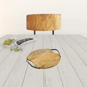 13" Natural Brown Round Wood and Metal Tray Cooking Tools & Accessories outlet tools