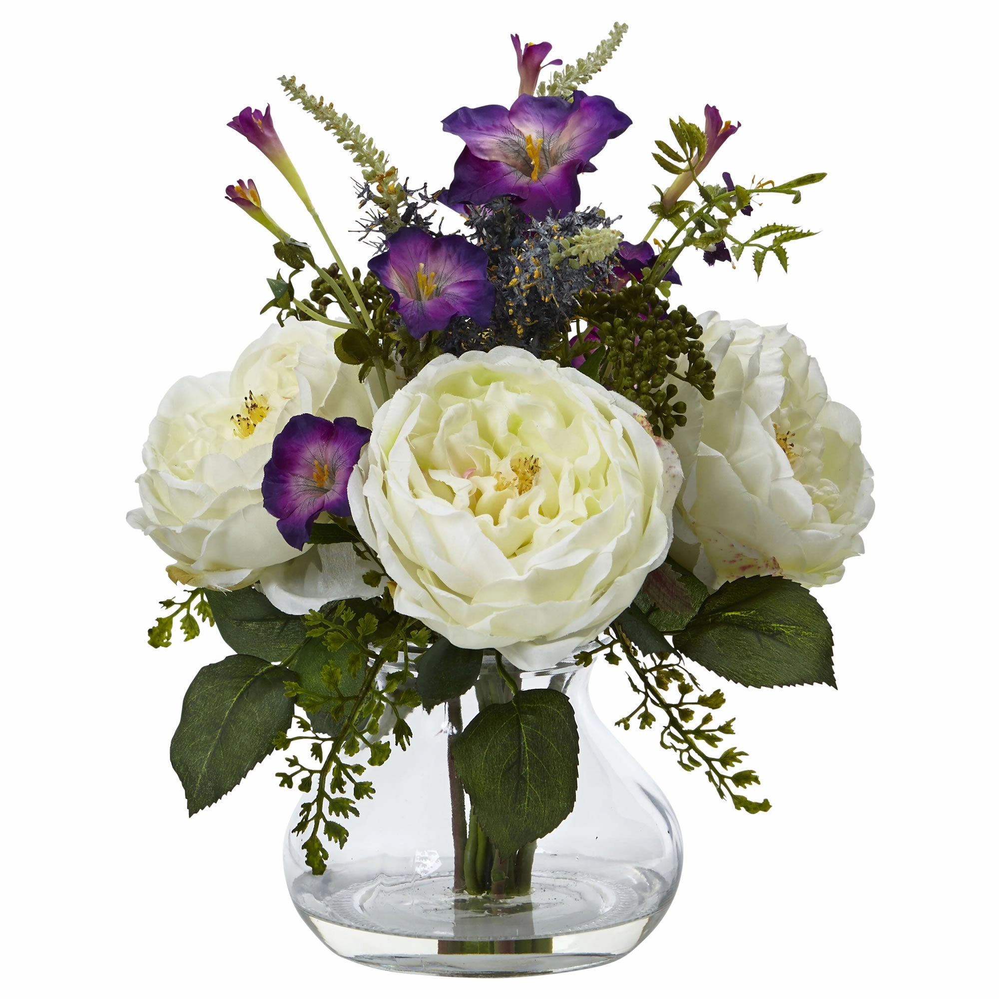 14.5" Rose and Morning Glory Arrangement with Vase White Faux Florals online special