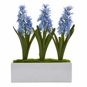 14" Hyacinth Artificial Arrangement in White Vase Faux Florals floral decor outlet
