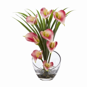 15.5" Calla Lily and Grass Artificial Arrangement in Vase Faux Florals online special