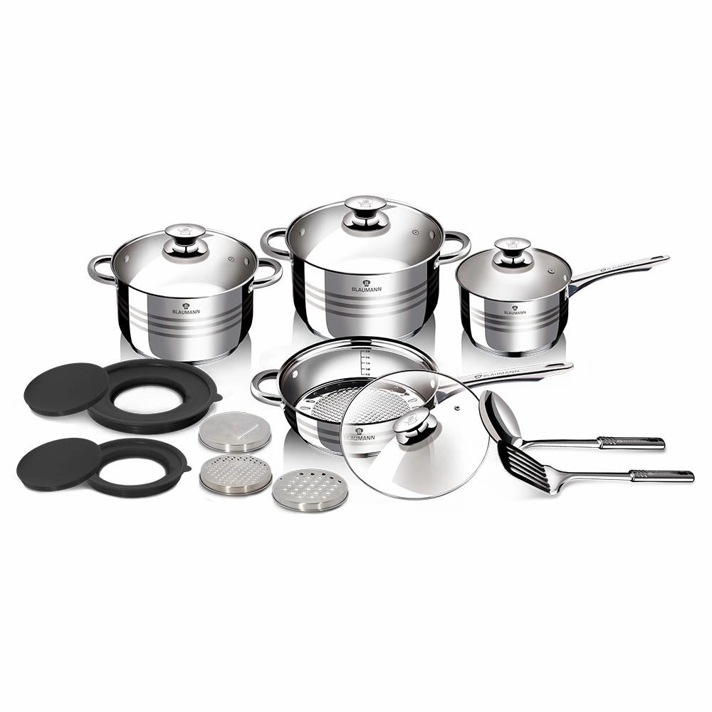 15-Piece Stainless Steel Cookware Set Blauman Collection Cookware holiday sale