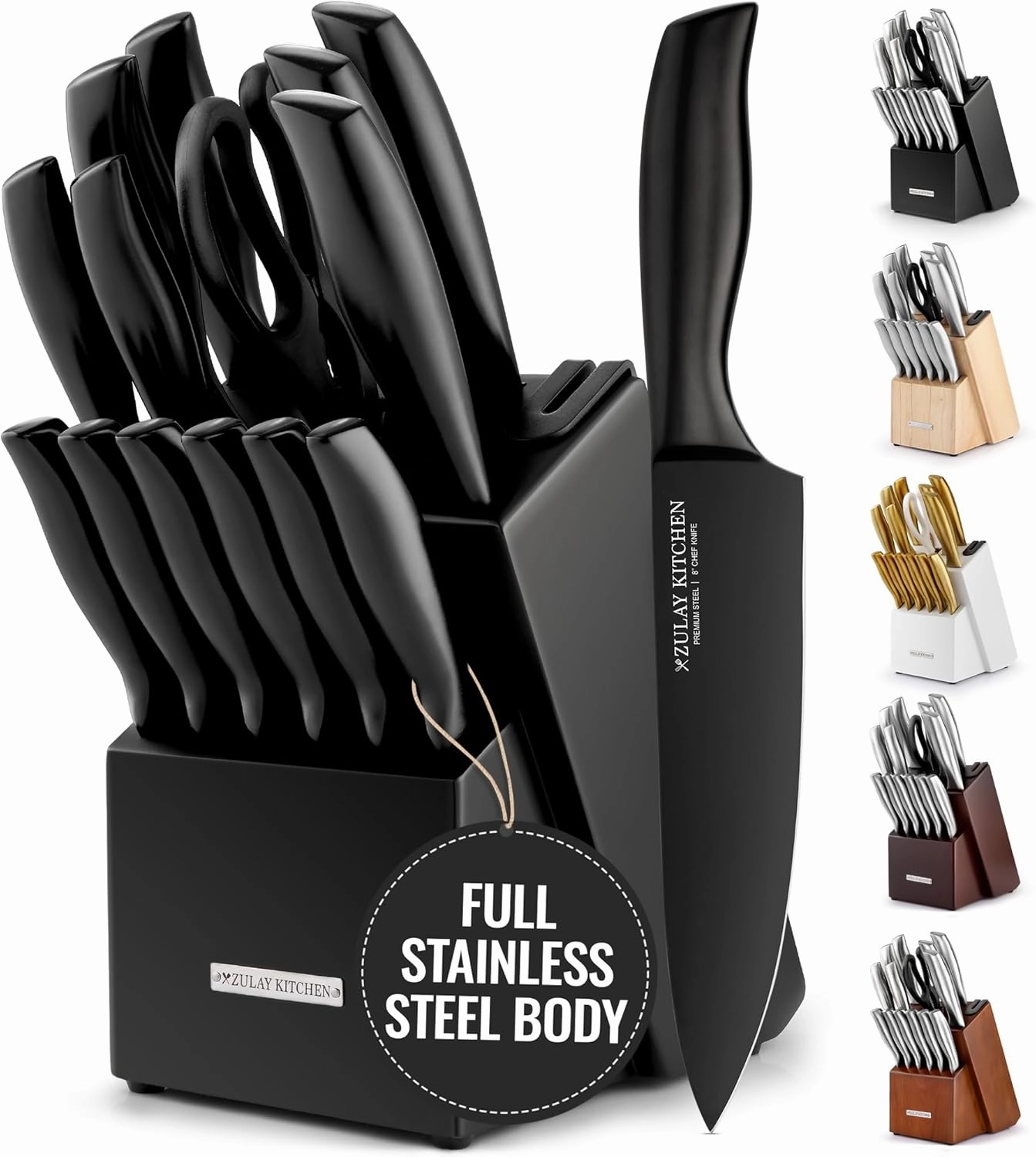 15 Piece Stainless Steel Knife Set with Block and Sharpener