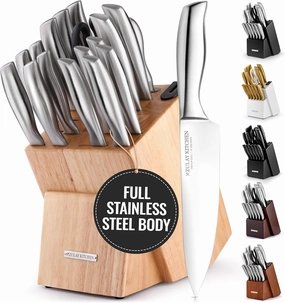 15 Piece Stainless Steel Knife Set with Block and Sharpener Cooking Tools & Accessories hot price
