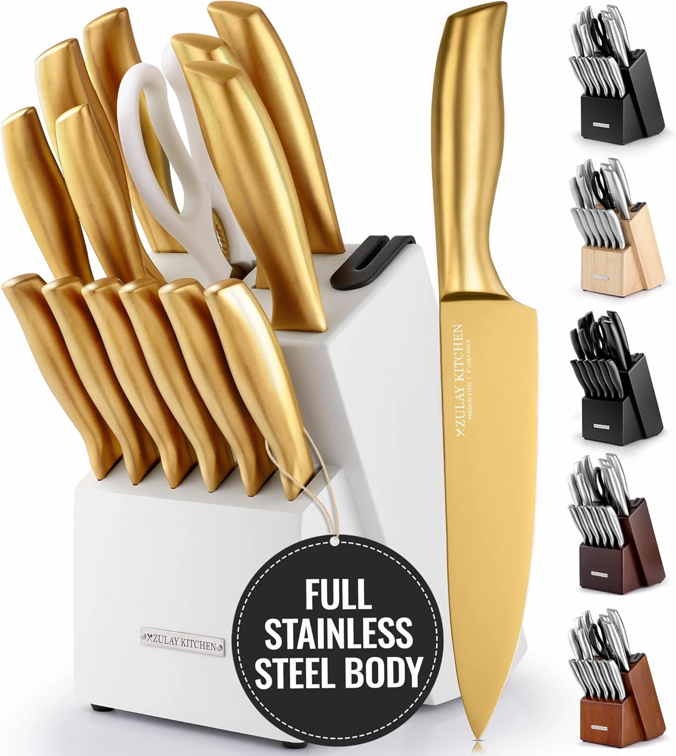 15 Piece Stainless Steel Knife Set with Block and Sharpener