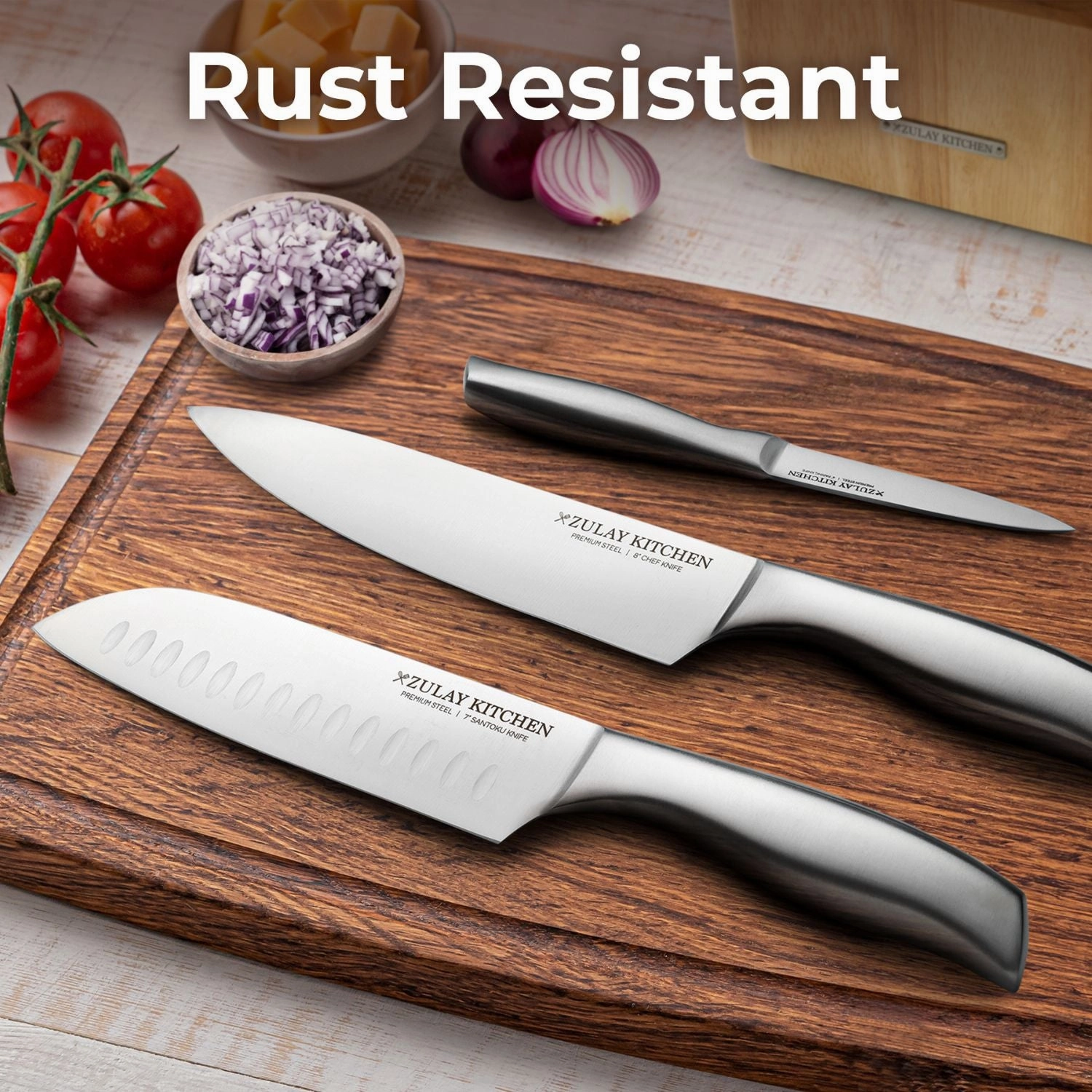 15 Piece Stainless Steel Knife Set with Block and Sharpener