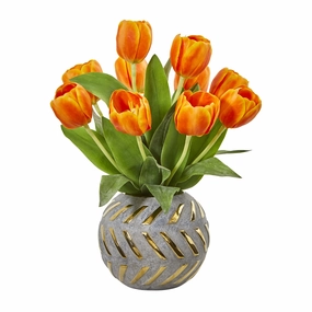 15" Tulip Artificial Arrangement in Decorative Vase Faux Florals floral decor outlet