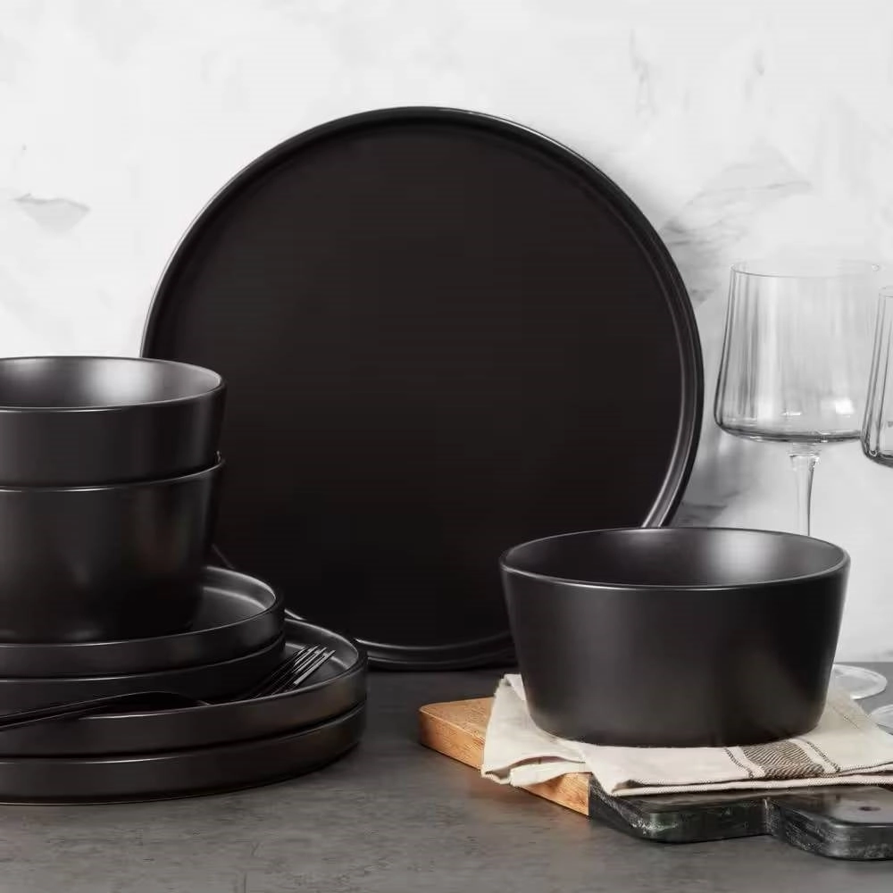 16-Piece Stoneware Dinnerware Set in Matte Black - Service for 4 Cooking Tools & Accessories clearance kits