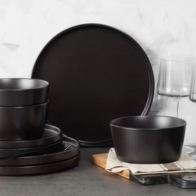 16-Piece Stoneware Dinnerware Set in Matte Black - Service for 4 Cooking Tools & Accessories clearance kits