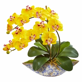 16" Phalaenopsis Orchid Artificial Arrangement in Vase Faux Florals floral decor outlet