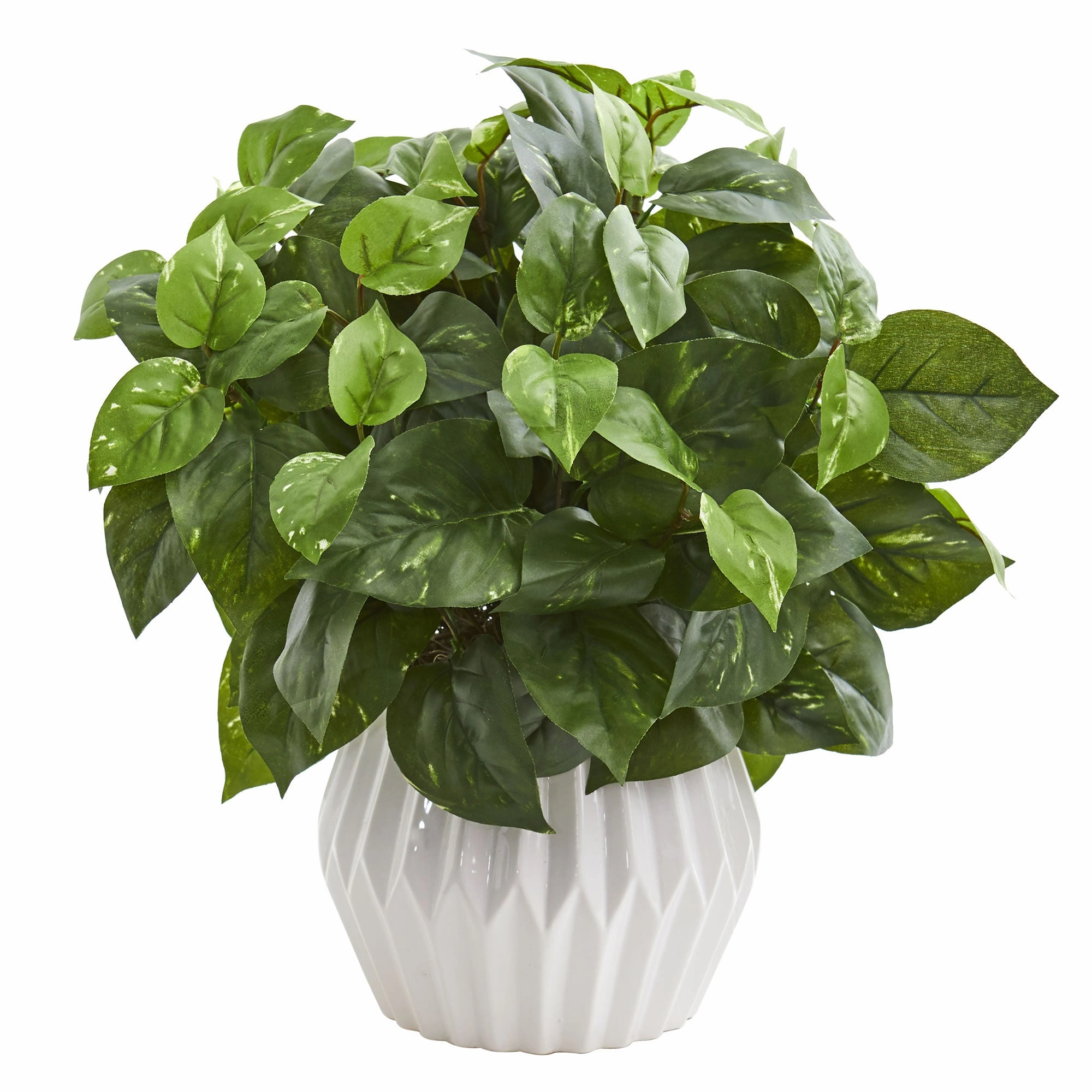 16" Pothos Artificial Plant in White Ceramic Vase Faux Florals cheap bouquet decor