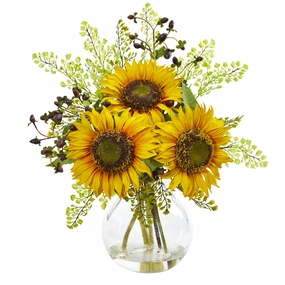 16" Sunflower Artificial Arrangement in Vase Faux Florals online special