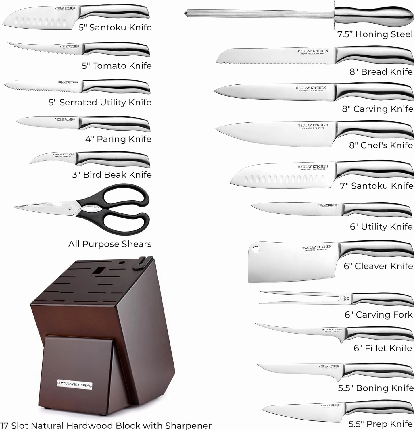 18 Piece Stainless Steel Kitchen Knife Set