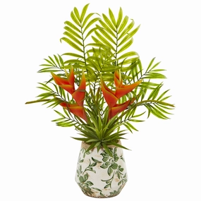 18" Heliconia and Agave Artificial Plant in Planter Faux Florals floral decor outlet