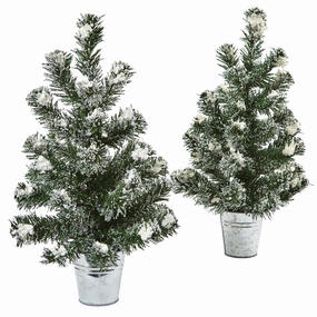18" Snowy Pine Tree with Tin (Set of 2) Faux Florals online special