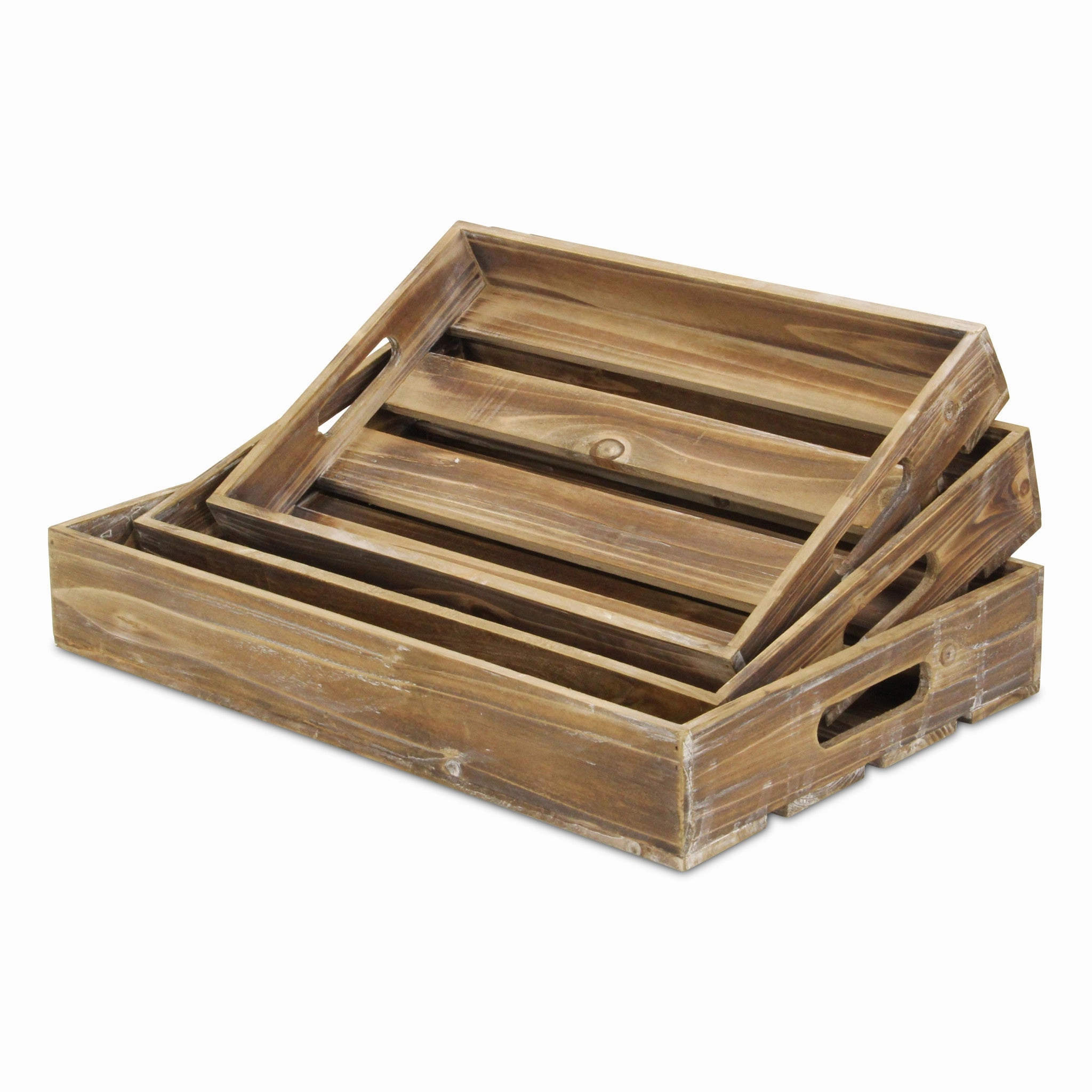 19" Brown Rectangular Wood Handmade Tray With Handles