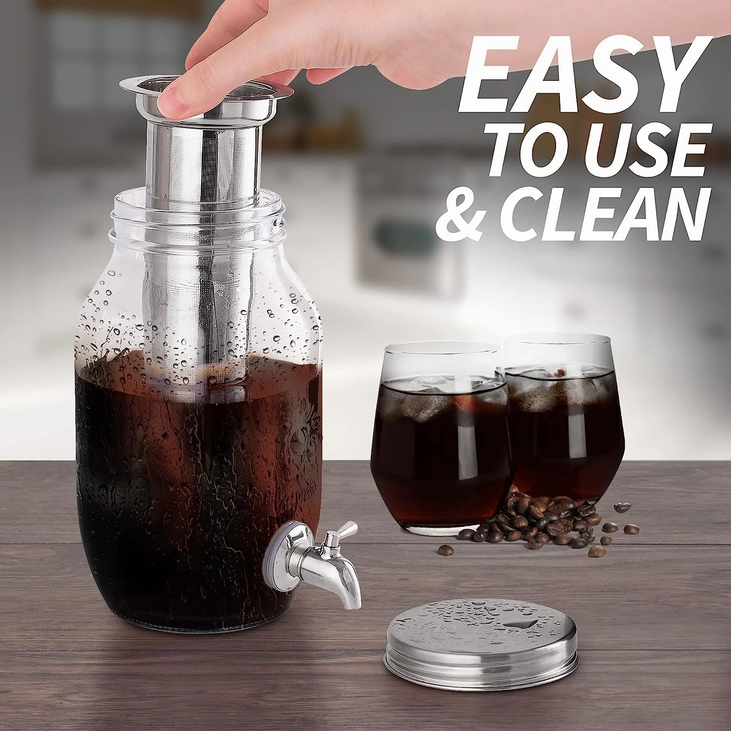 1.5 Liter Cold Brew Coffee Maker with EXTRA-THICK Glass Carafe & Stainless Steel Mesh Filter
