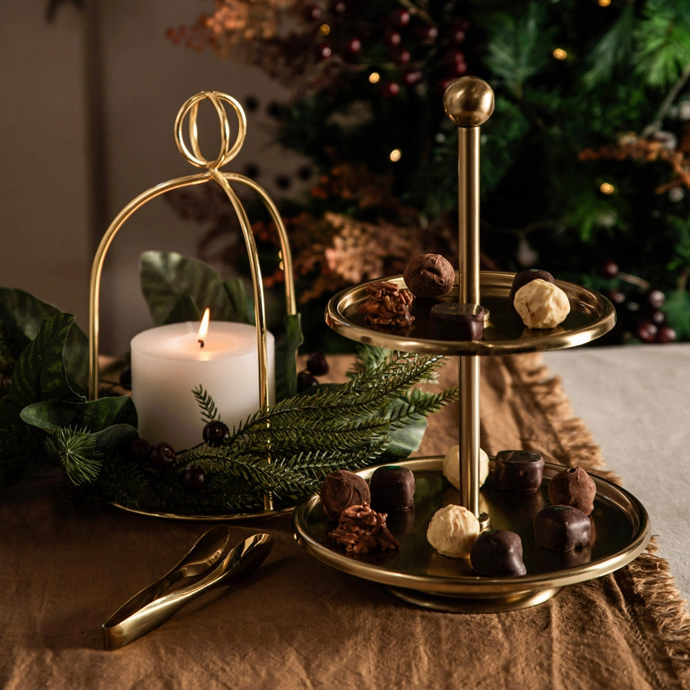 1 Tier Serving Stand with Handle Champagne Gold