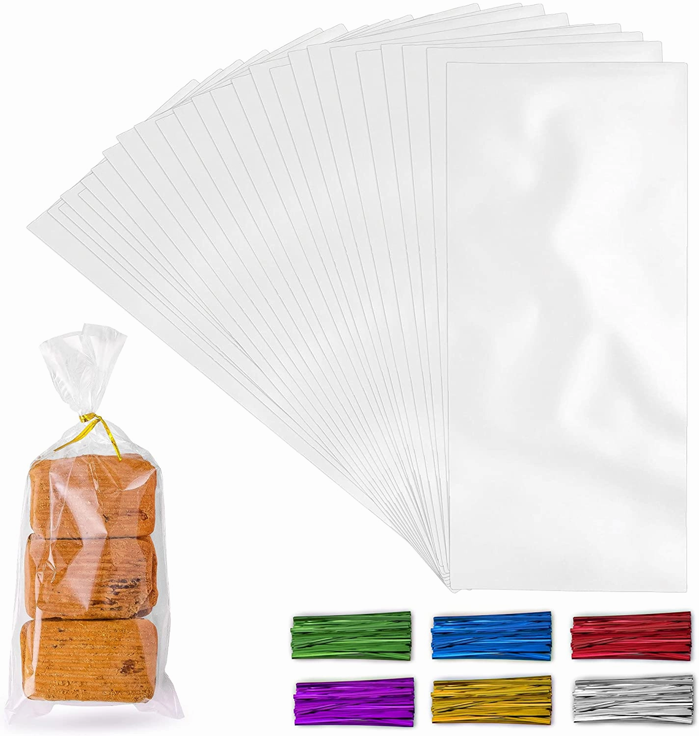 200 Pack Candy Treat Cellophane bags - 4x9 Thick Plastic Candy Bags With Ties For Goodie Bags Cooking Tools & Accessories hot price