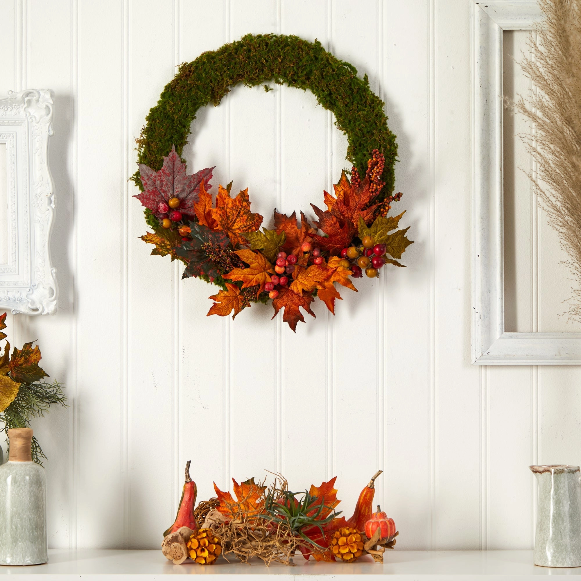 20" Fall Maple Leaf and Berries Artificial Autumn Wreath