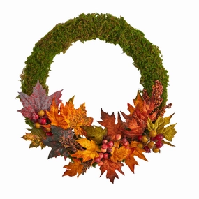 20" Fall Maple Leaf and Berries Artificial Autumn Wreath Faux Florals floral decor outlet