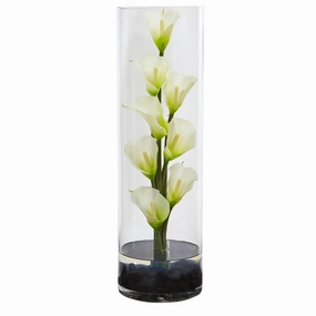 20" Mini Calla Lily in Cylinder Glass Vase Faux Florals floral decor outlet