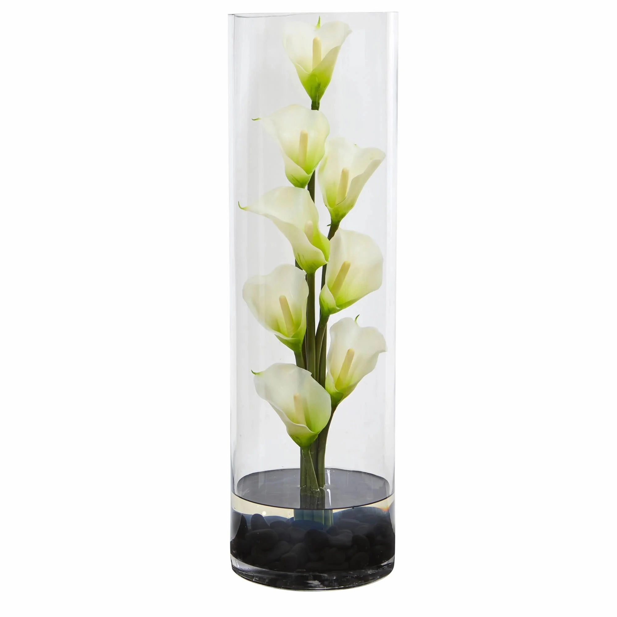 20" Mini Calla Lily in Cylinder Glass Vase Faux Florals floral decor outlet