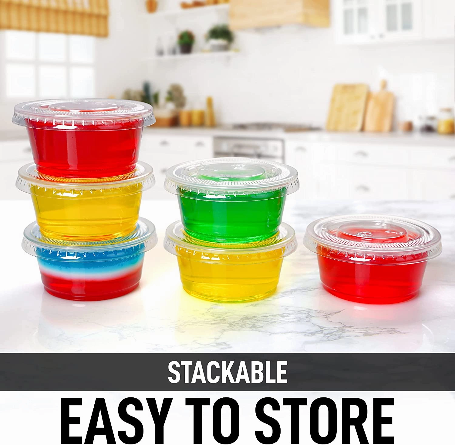 20z 200 Cups Clear Jello Shot Cups with Lids - Plastic Portion Cup Condiment Container with Lids