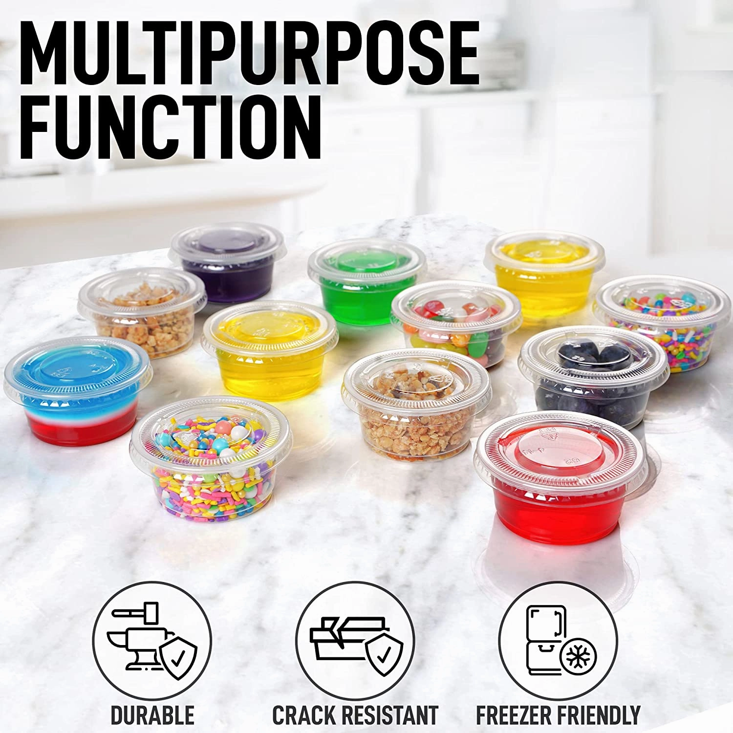 20z 200 Cups Clear Jello Shot Cups with Lids - Plastic Portion Cup Condiment Container with Lids