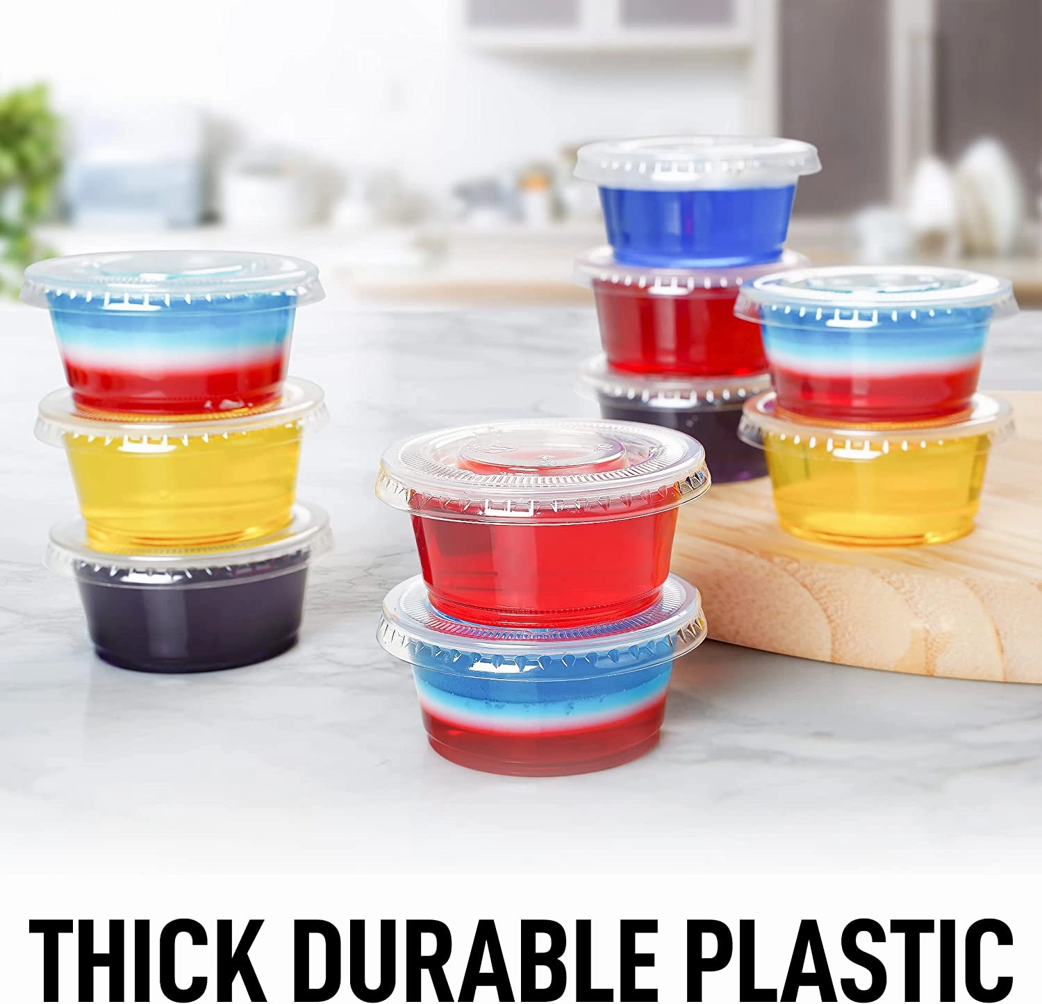 20z 200 Cups Clear Jello Shot Cups with Lids - Plastic Portion Cup Condiment Container with Lids