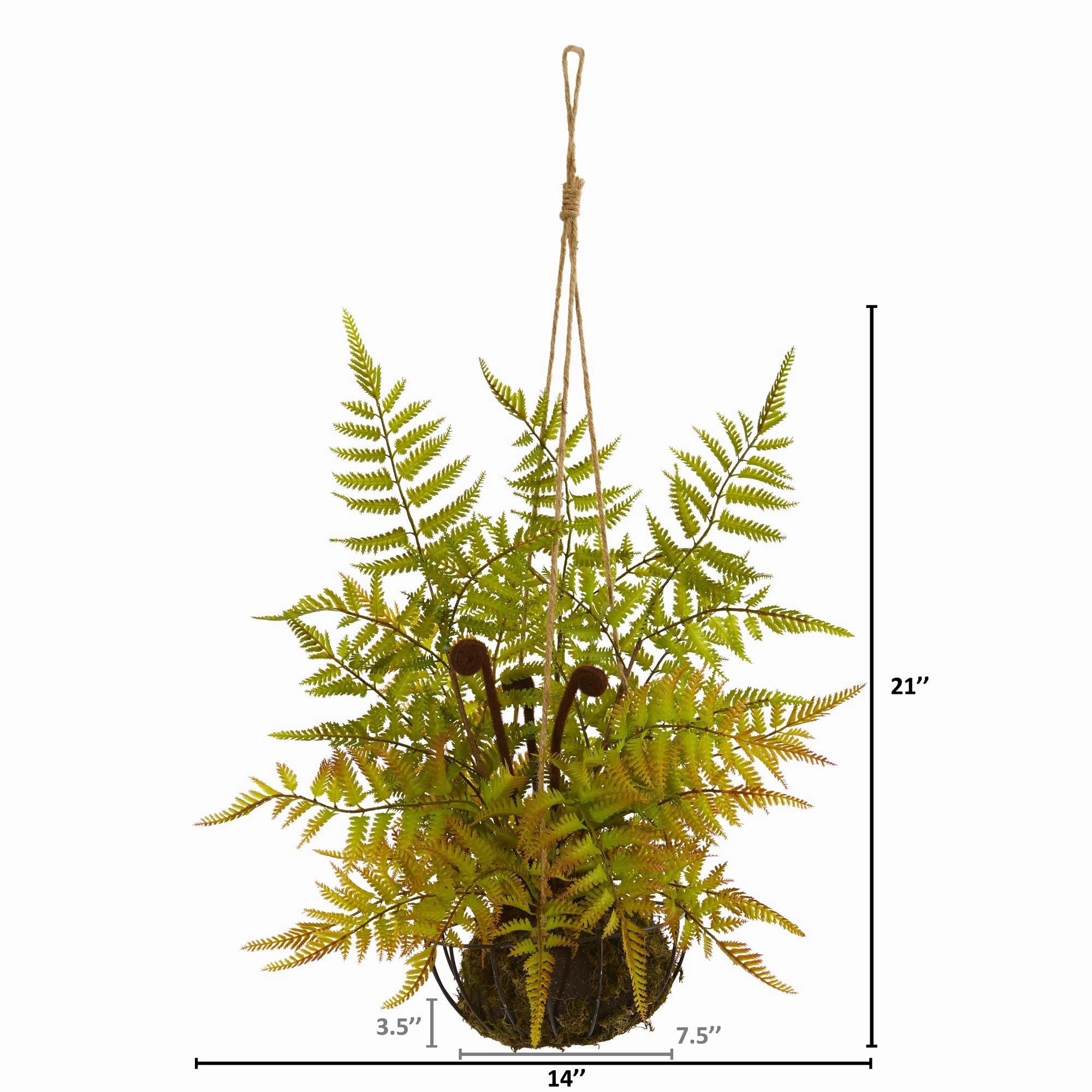 21" Fern Artificial Plant in Metal Hanging Basket