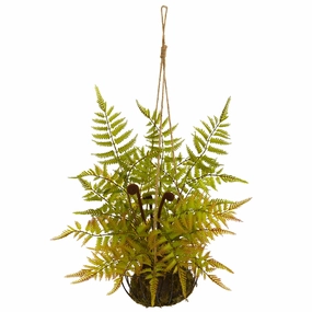 21" Fern Artificial Plant in Metal Hanging Basket Faux Florals cheap bouquet decor