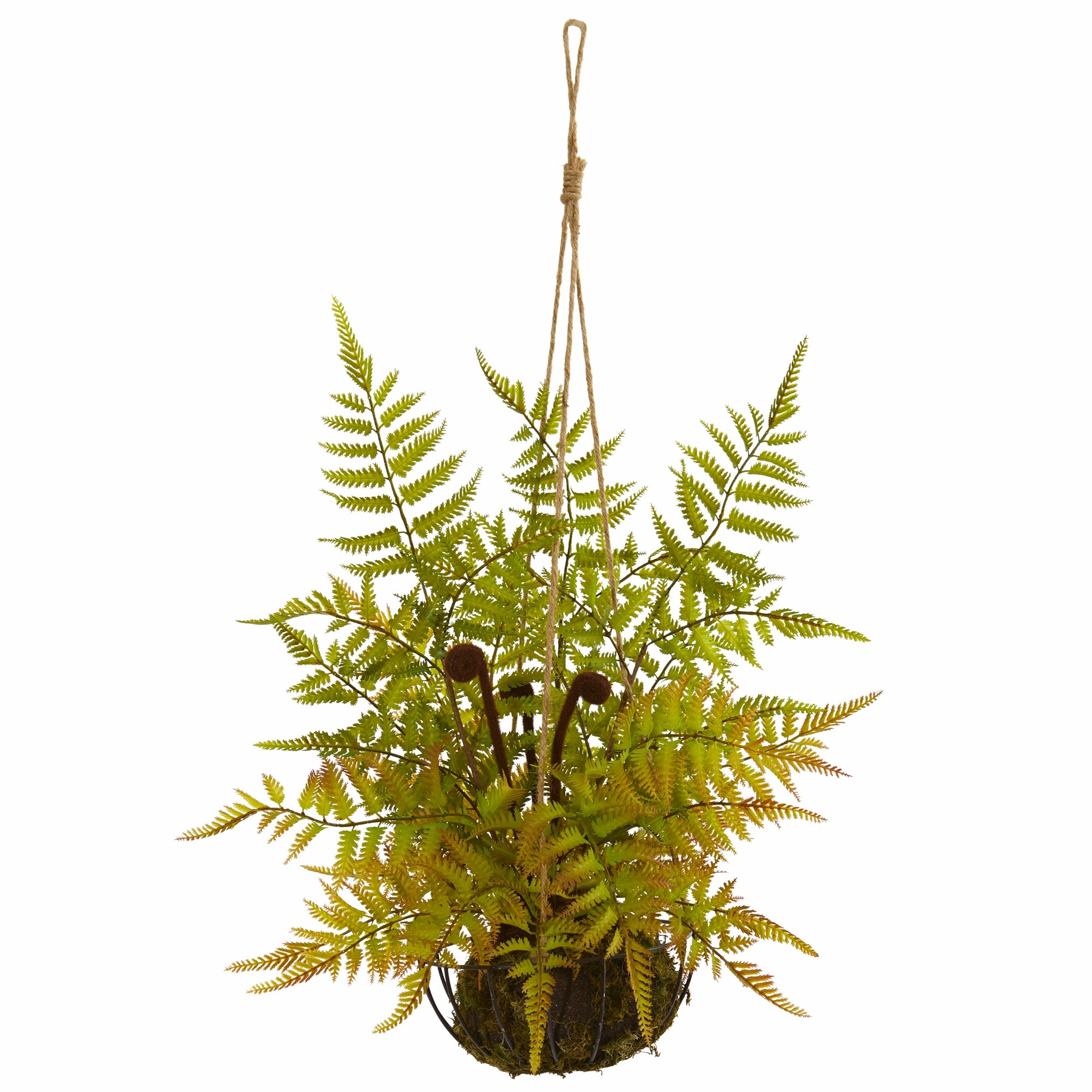 21" Fern Artificial Plant in Metal Hanging Basket Faux Florals cheap bouquet decor