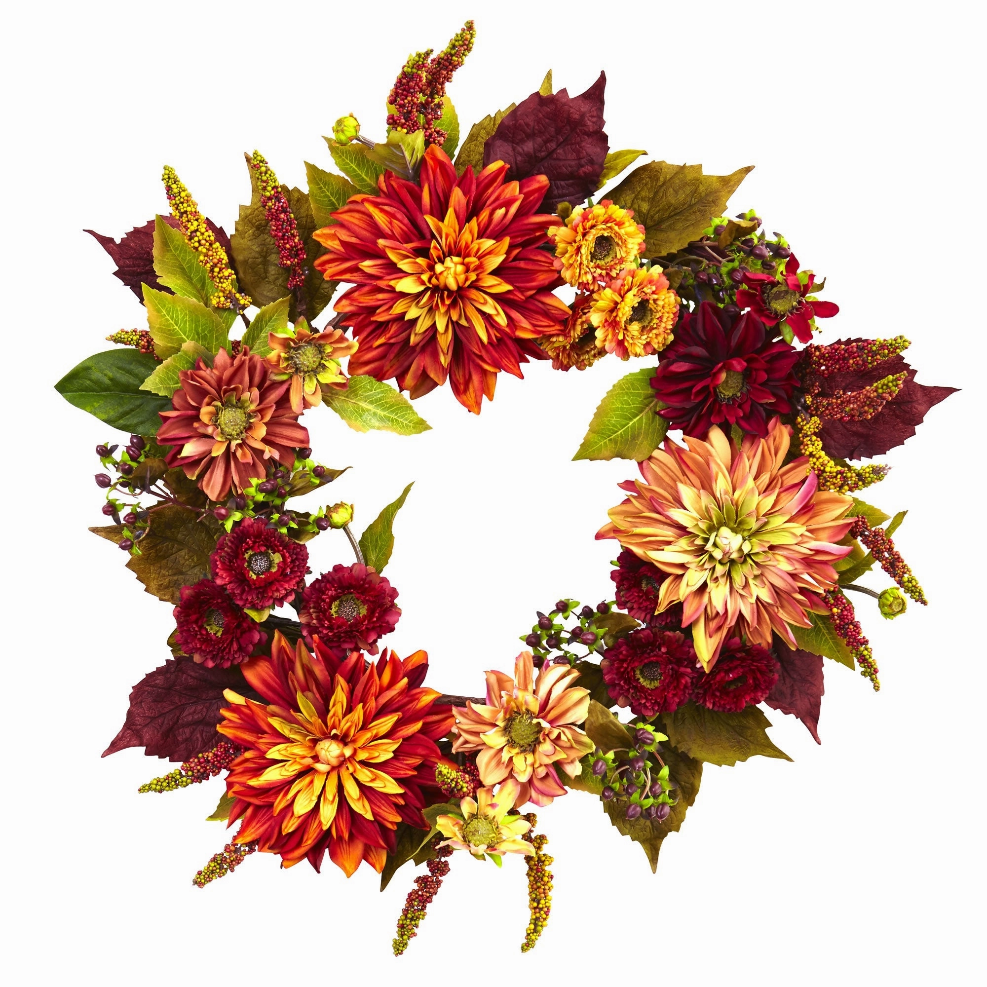 22" Dahlia  & Mum Wreath Faux Florals best price deals