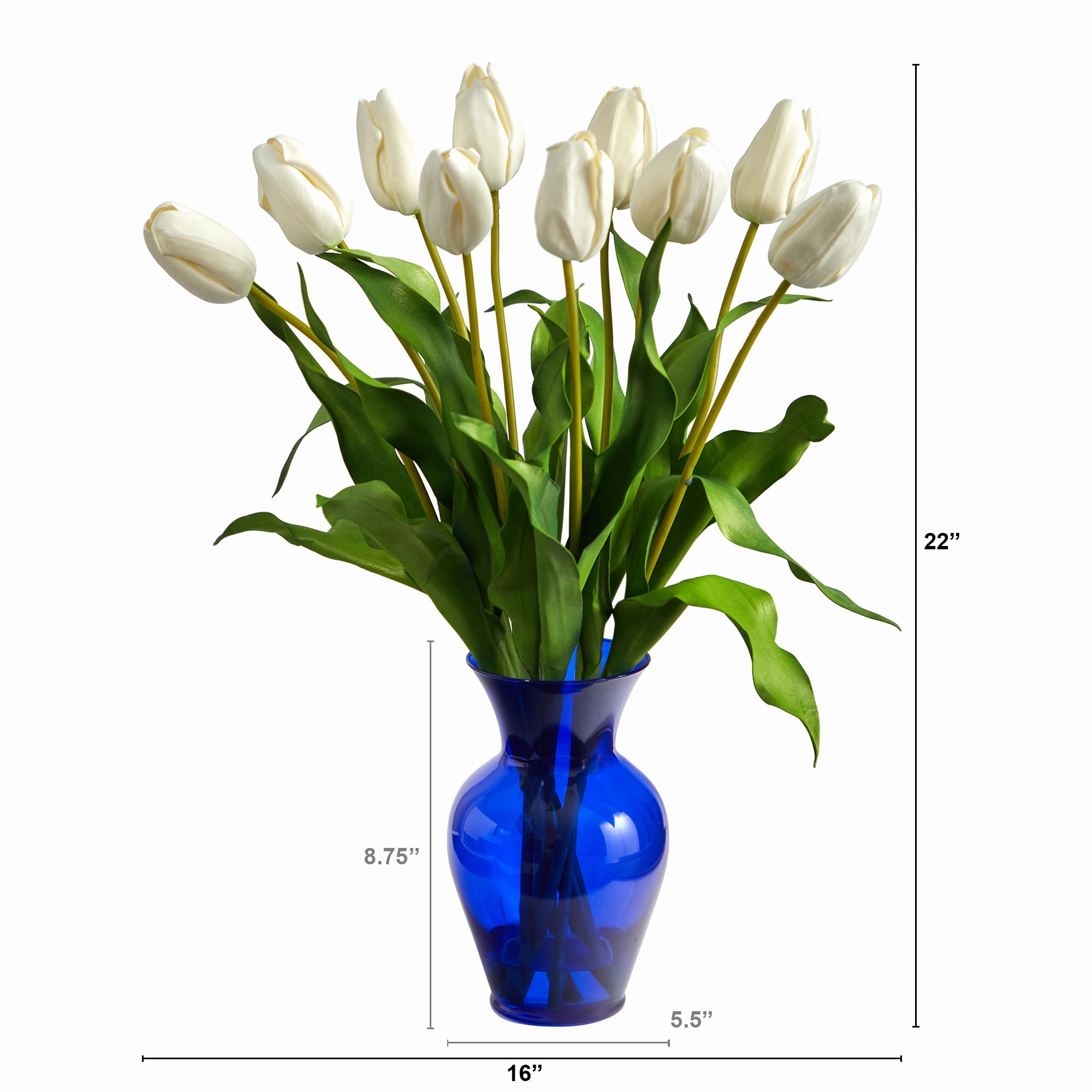 22" Dutch Tulip Artificial Arrangement in Blue Colored Vase