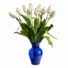 22" Dutch Tulip Artificial Arrangement in Blue Colored Vase Faux Florals floral decor outlet
