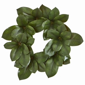 22" Magnolia Leaf Artificial Wreath Faux Florals floral decor outlet