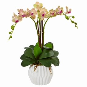 22" Phalaenopsis Orchid Arrangement in White Vase Faux Florals floral decor outlet
