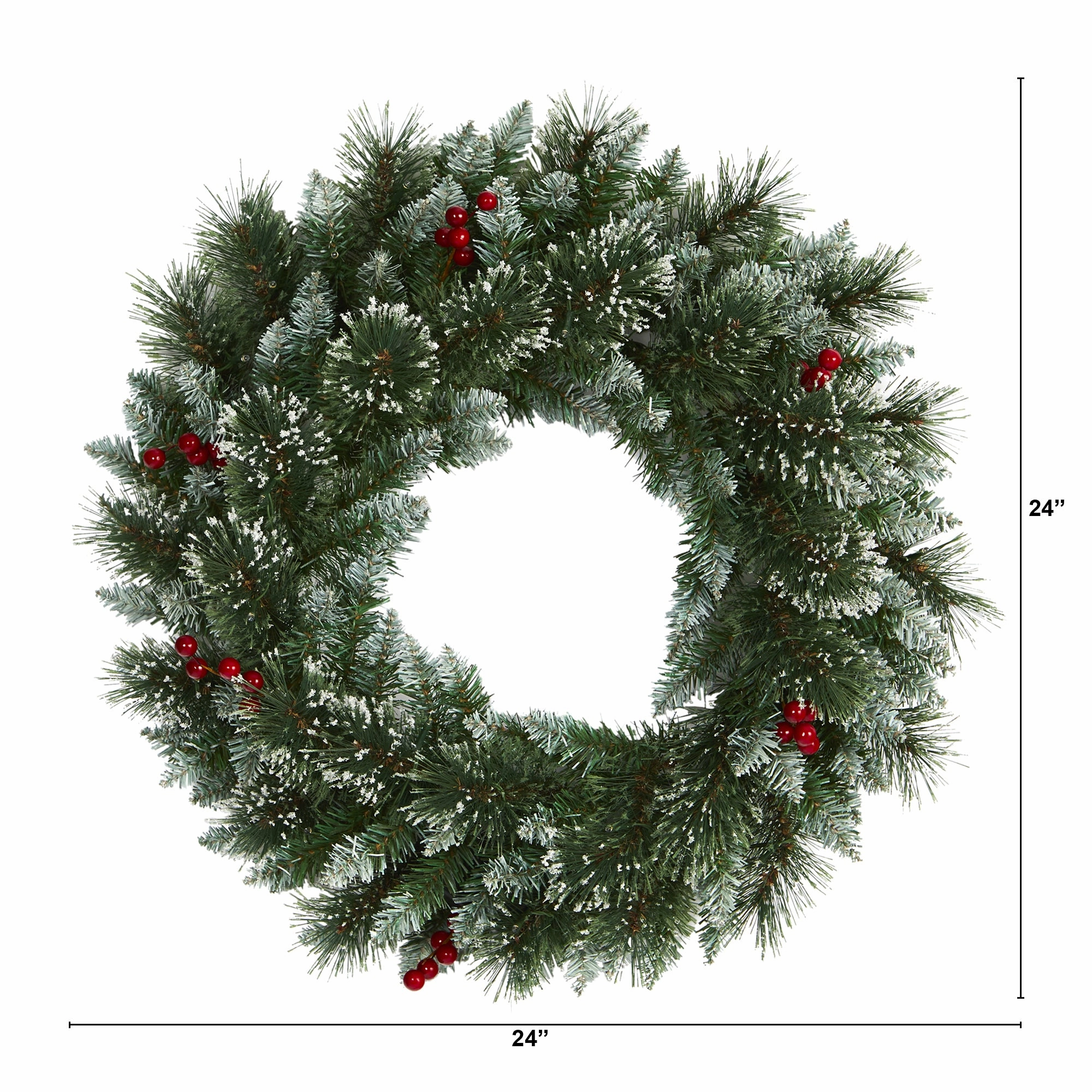 24 Frosted Swiss Pine Wreath w/35 LEDs and Berries